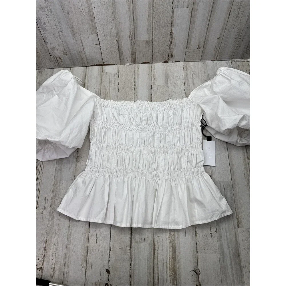 Revolve Asrt The Label Savina White Puff Sleeve Blouse Shirt Sz L Going Out Top
